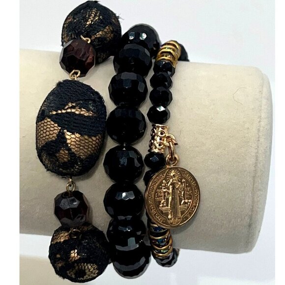 Vintage-Style Beaded Jewelry Set - Elegant Necklace & Three Bracelets - Picture 9 of 13